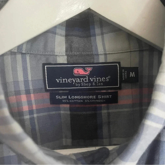 Vineyard Vines Mens Size Medium Blue Plaid Button Up Shirt Slim Longshore Shirt - Picture 5 of 6